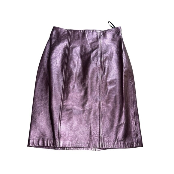 ESOTICA PELLE Plum Metallic Genuine Leather Skirt Size 8 High Waist Pencil NWT - Picture 1 of 7